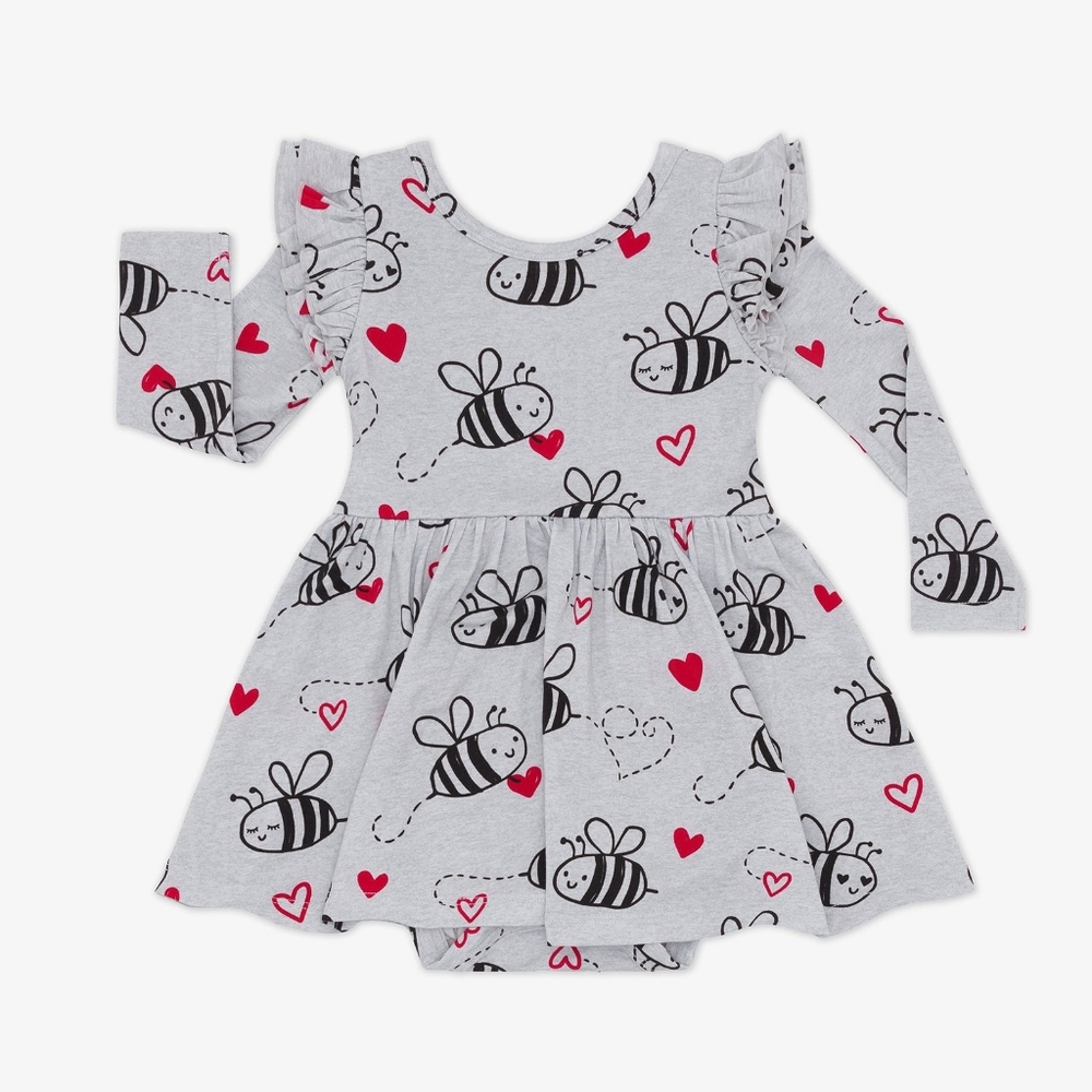 NIB Little Sleepies Bee Mine Flutter Twirl Dress with Bodysuit - 0-3 months